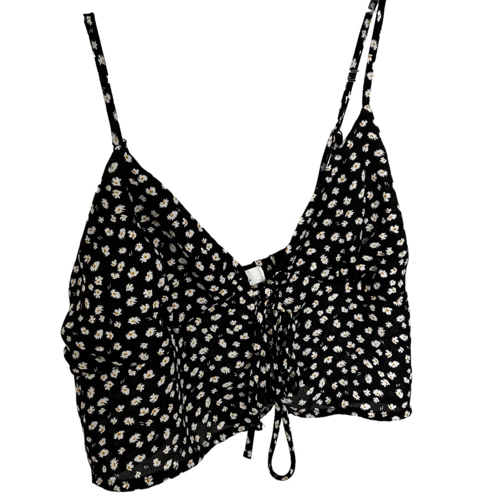 Black, white, yellow, daisy crop top